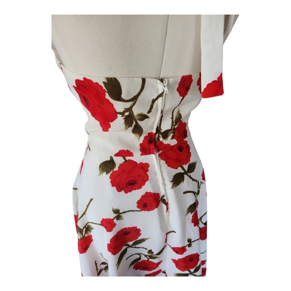 Stop Staring! White Halter Dress with Red Floral Print Size Small – Retro Pin-Up - Picture 6 of 9
